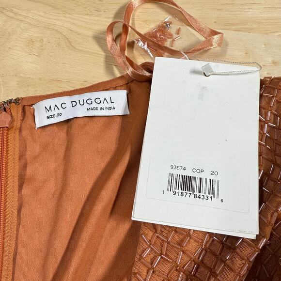 Mac Duggal NWT Copper Beaded Wrap Over Puff Sleeve Dress Rhinestone Waist Sz 20 - Picture 6 of 10